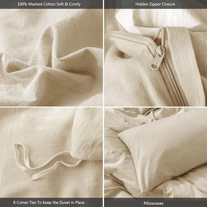 MooMee Bedding Duvet Cover Set 100% Washed Cotton Linen Like Textured Breathable Durable Soft Com... | Amazon (US)