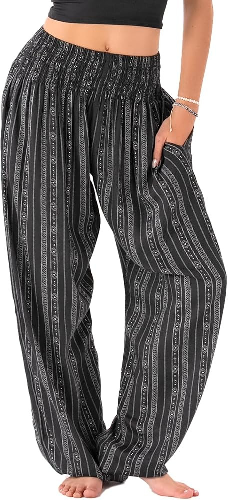 Lotus and Luna Women's Harem Pants Thai Pants for Beach & Lounge High Waisted Flowy Boho Pants Ge... | Amazon (US)