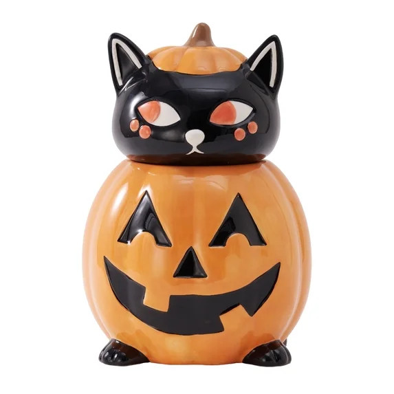 Way To Celebrate Halloween Pumpkin Cat Ceramic Cookie Jar | Walmart (US)