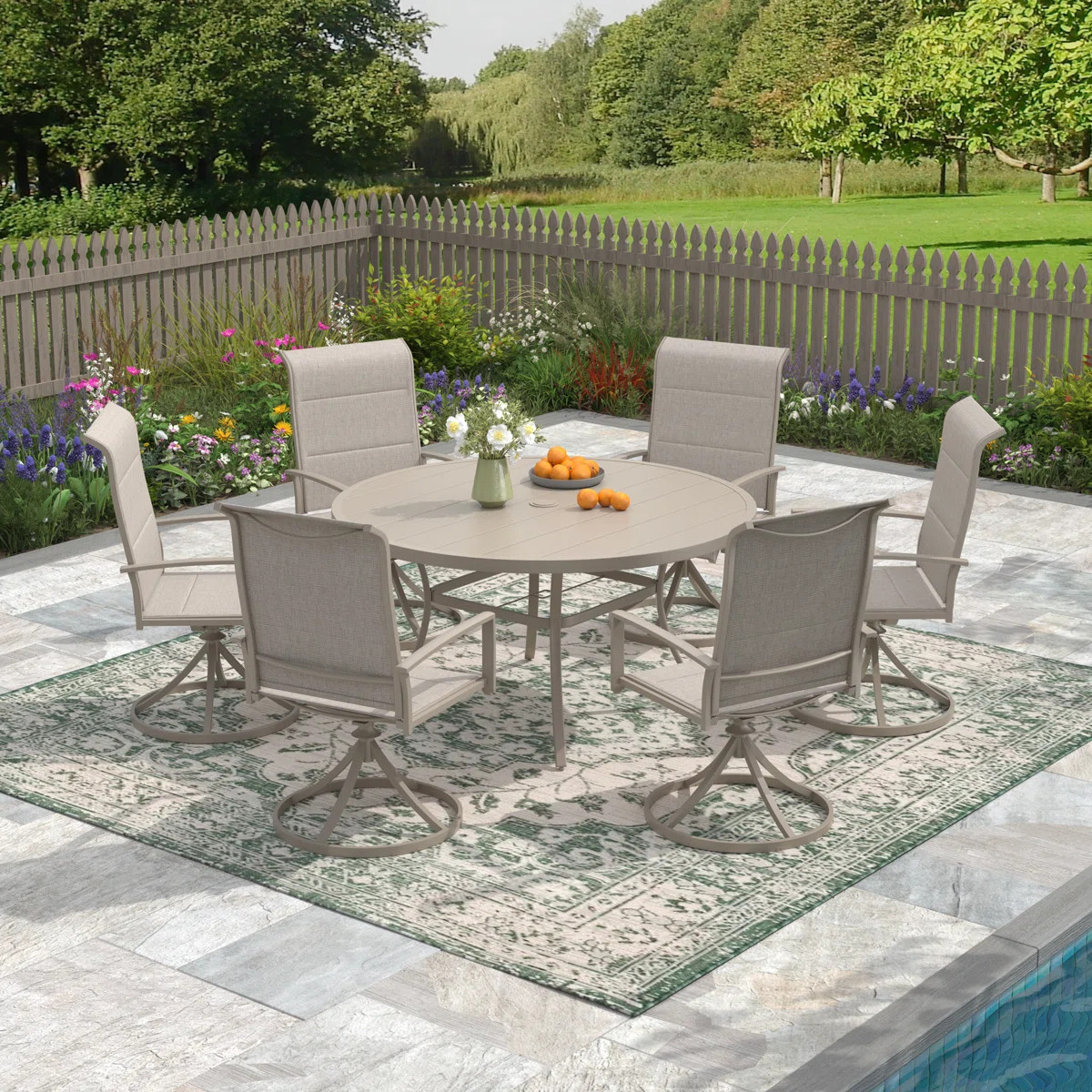 6-Person Outdoor Dining Set, Spacious Round Table with Swivel Chairs | Wayfair North America