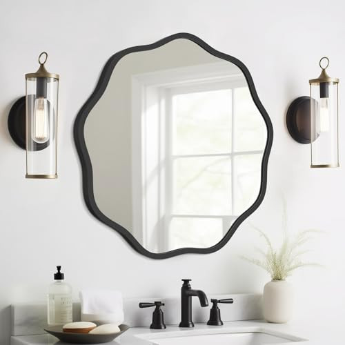 WallBeyond Round Wavy Mirror for Wall Decorative 20 inch, Modern Round Mirror Aluminum Frame Circle Wall Mirror for Bathroom Bedroom Living Room Home House Office Entryway, Black | Amazon (CA)