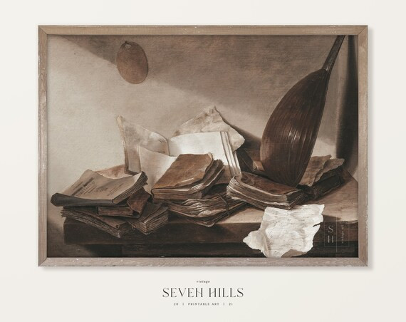 Vintage Still Life Painting Printable Books Moody Art Print | Etsy | Etsy (US)