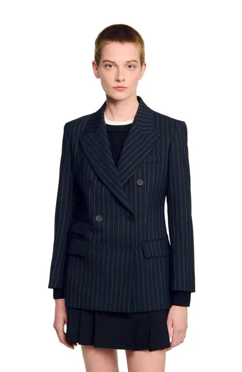 SANDRO Striped suit jacket in Black at Nordstrom, Size 38 Eu | Nordstrom