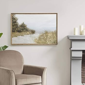 Amazon.com: MARTHA STEWART Lake Walk Wall Art Living Room Decor - Landscape Watercolor Print Gel ... | Amazon (US)