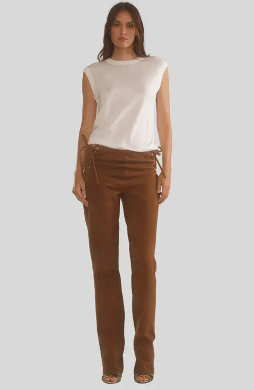 Cynthia Rowley SIDE LACING SUEDE PANTS in Brown at Nordstrom, Size 2 | Nordstrom
