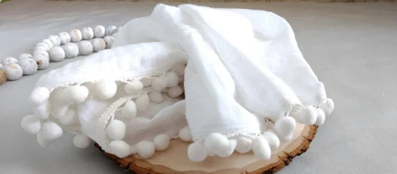 Pom pom swaddle Muslin baby blanket White muslin blanket Tan | Etsy | Etsy (US)