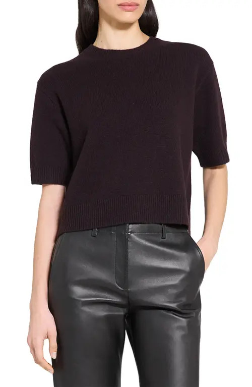 Theory Short Sleeve Cashmere Sweater in Cacao at Nordstrom, Size Medium | Nordstrom