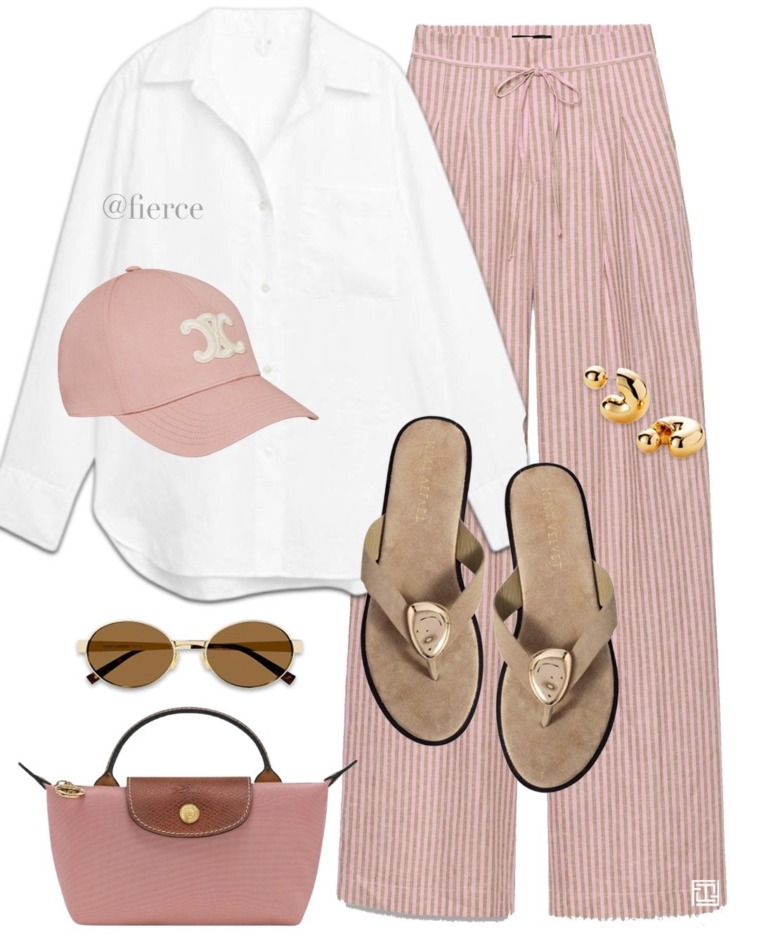 Pink stripe pants white linen shirt pink hat taupe beige sandals Longchamp pink bag weekend vacation holiday euro summer

#LTKsummer #LTKeurope #LTKuk