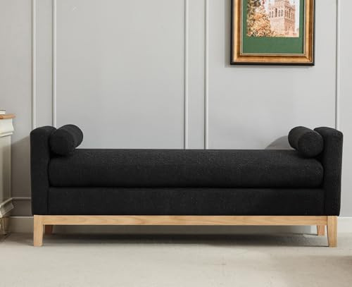 KEIKI Oversize Boucle Bench Ottoman with 2 Bolster Pillows & Wood Legs, Upholstered End of Bed Da... | Amazon (US)