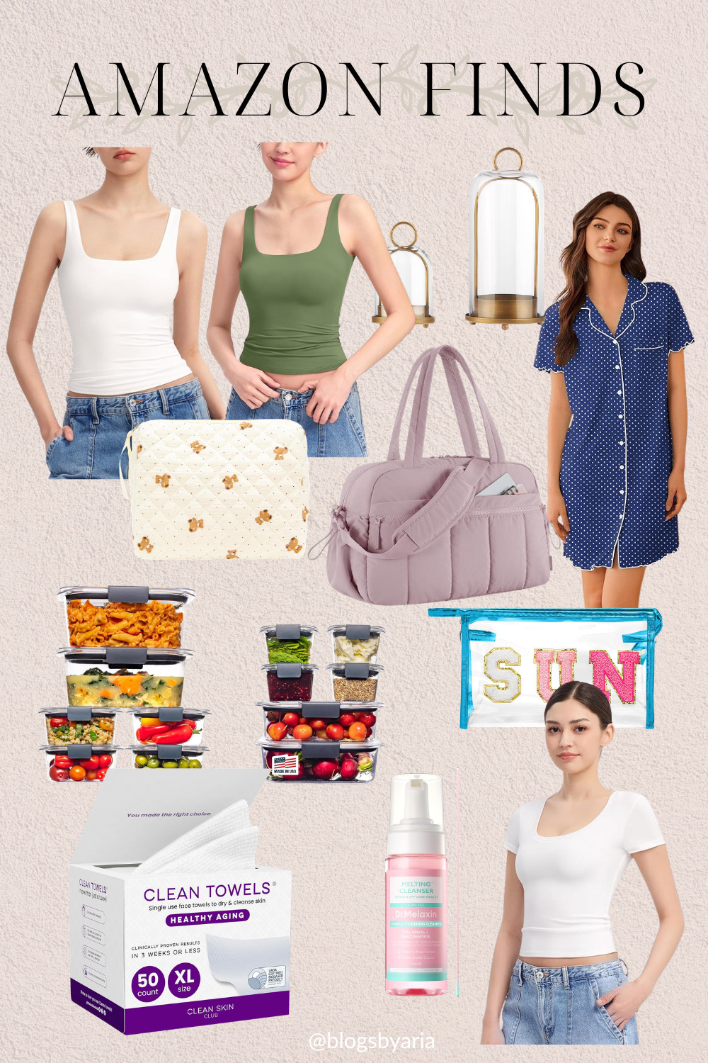 amazon finds many that I have and love like the pumiey tanks...I go true to size on the tanks and size up one on the tops.  also have the bagsmart bag and dr melaxin face wash is great for removing makeup. Just got these new clean towels too! 

 

#LTKmomlife #LTKSeasonal