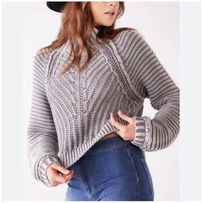 Free People Gray Chunky Sweetheart Sweater | eBay US