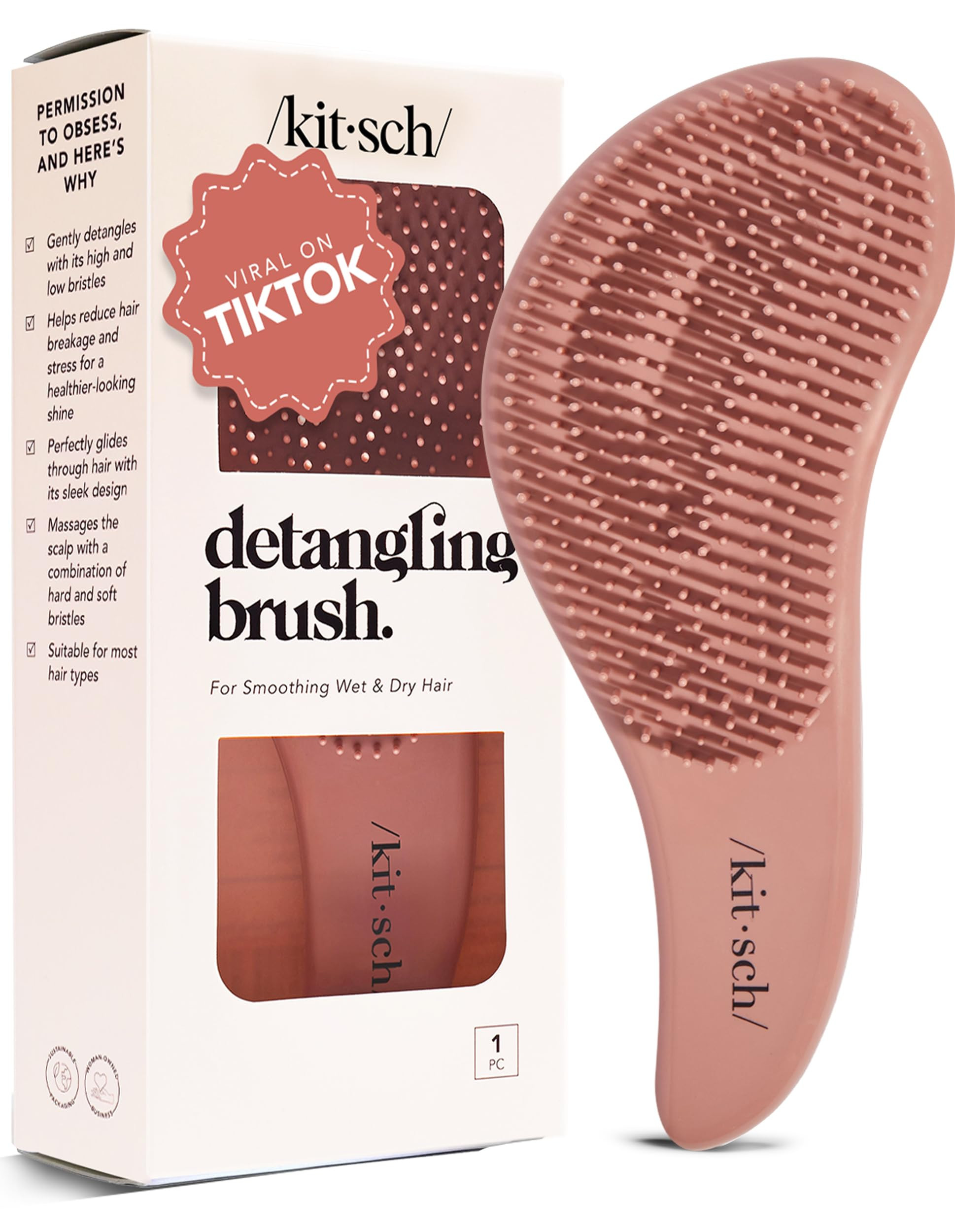 Kitsch Detangler Brush – Gentle Curly Hair Brush with Flexible Bristles for All Hair Types - We... | Amazon (US)