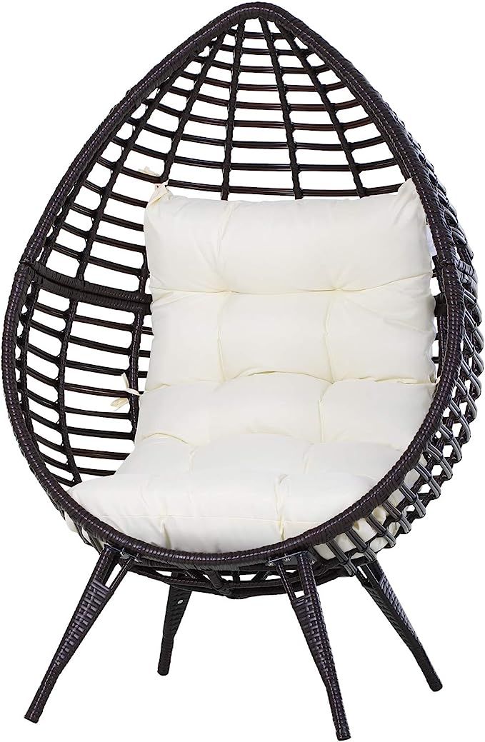 Outsunny Wicker Rattan Patio Teardrop Chair with Elegant Design & All-Weather Rattan, Perfect for... | Amazon (US)