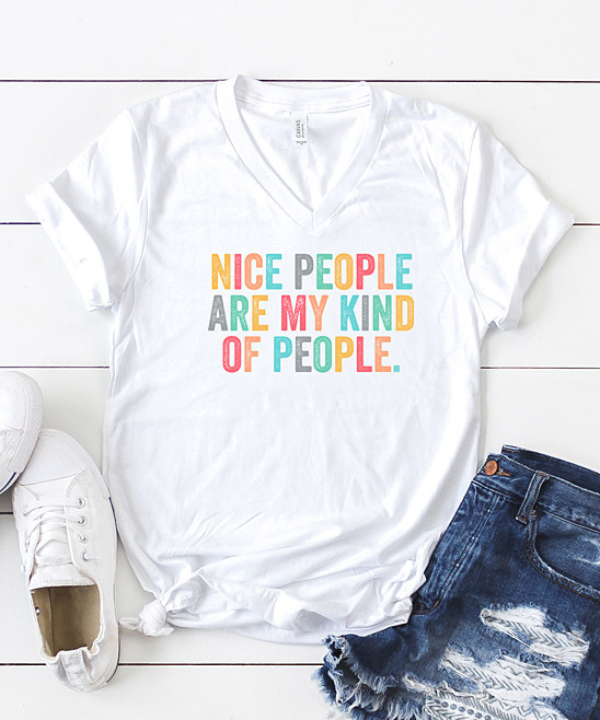 Simply Sage Market Women's Tee Shirts White - White & Yellow 'Nice People Are My Kind of People' V-N | Zulily