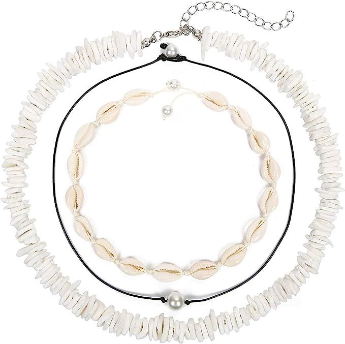 Puka Shell Necklace for Women Men Boho Tropical Hawaiian Beach Puka Chips Shell Surfer Choker Nec... | Amazon (US)