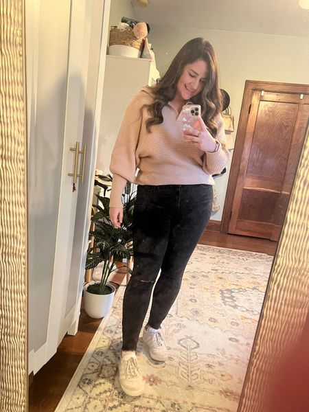 Wearing an L in the neutral collared sweater
Wearing a 12 in the black skinny jeans

Linked similar white sneakers
Gold hoop earrings
Blakcn high waisted jeans
Neutral outfit
Casual outfit


#LTKstyletip #LTKFind #LTKcurves