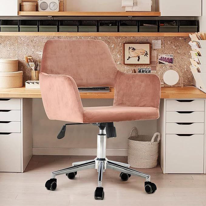 Modern Home Office Desk Chairs with Wheels and Arm - Comfy Swivel Ergonomic Desk Chair - Cute Vel... | Amazon (US)