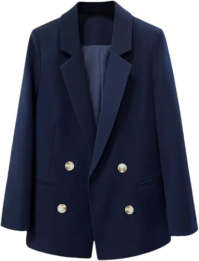 Double Breasted Navy Suit Jackets Feminine Spring Autumn Blazers Coats for Women Work Jackets | Amazon (US)