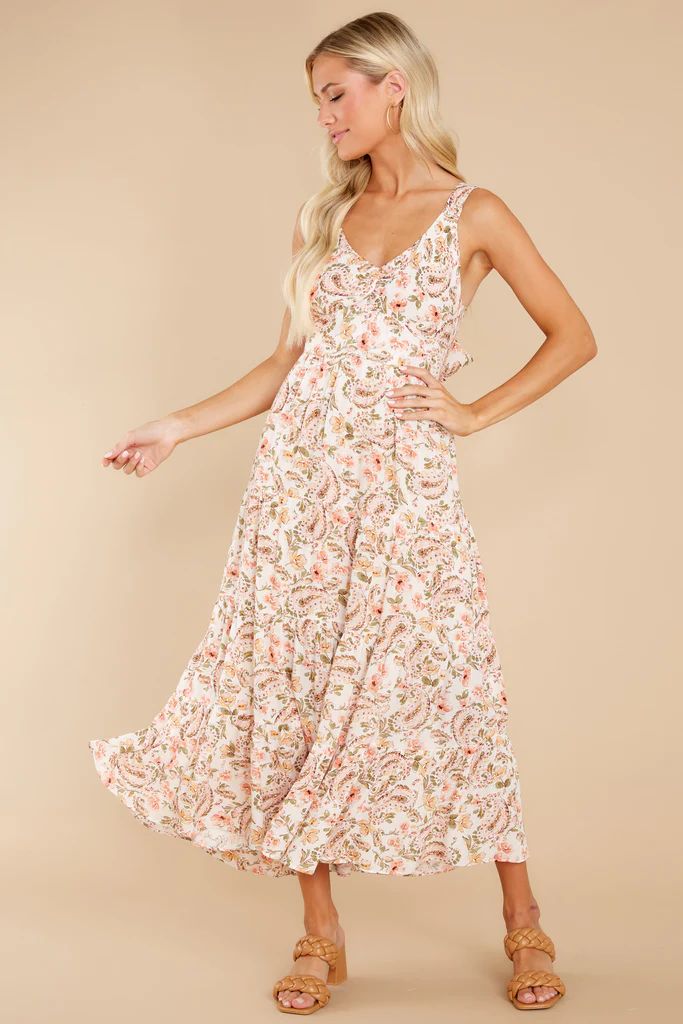 Playful In Paisley Ivory Floral Print Maxi Dress | Red Dress 
