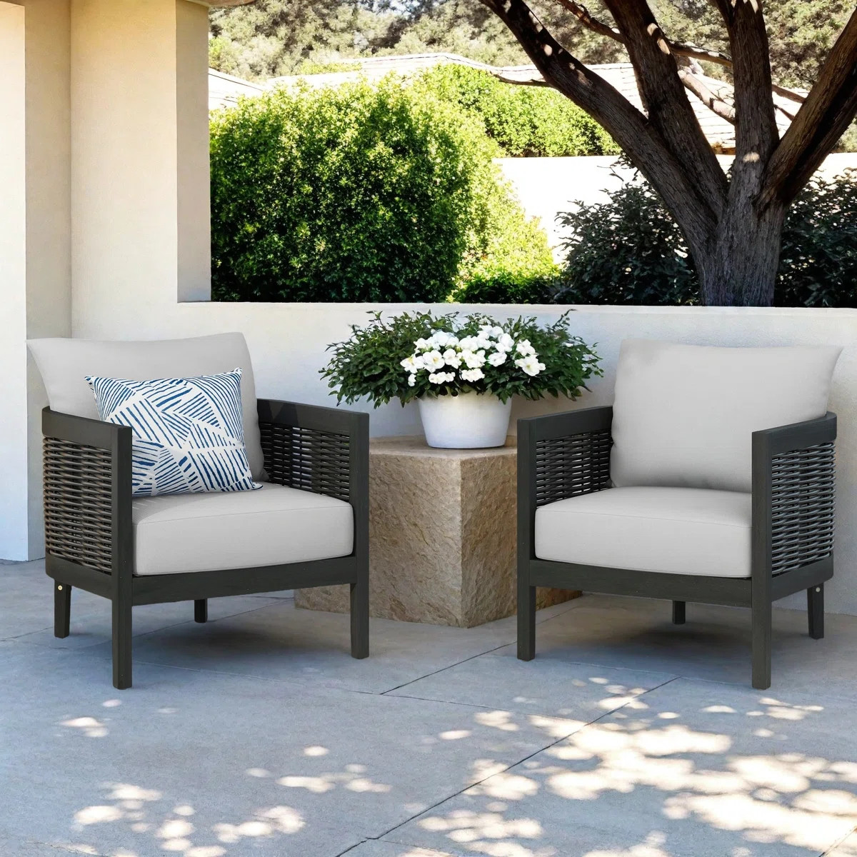 Boling Outdoor Acacia Wood Club Chairs with Cushions (Set of 2) | Wayfair North America