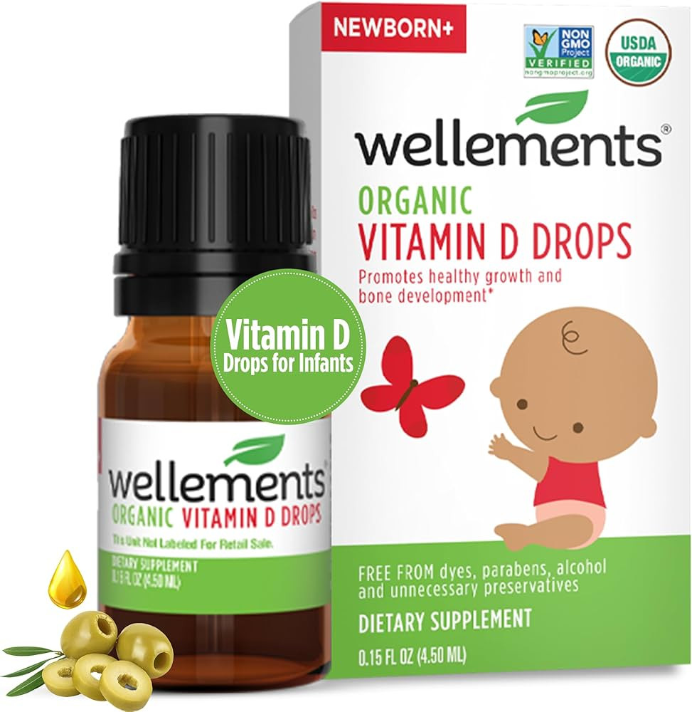 Wellements Baby Organic Vitamin D Drops for Infants & Toddlers (0.15 Fl Oz) - Certified Newborn+ ... | Amazon (US)
