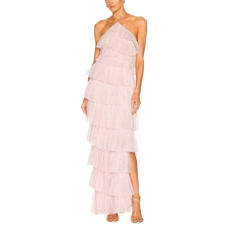 Women Halter Ruffles Tulle Maxi Dress Off Shoulder Backless Layered Tiered Midi Dress Cocktail Pa... | Walmart (US)