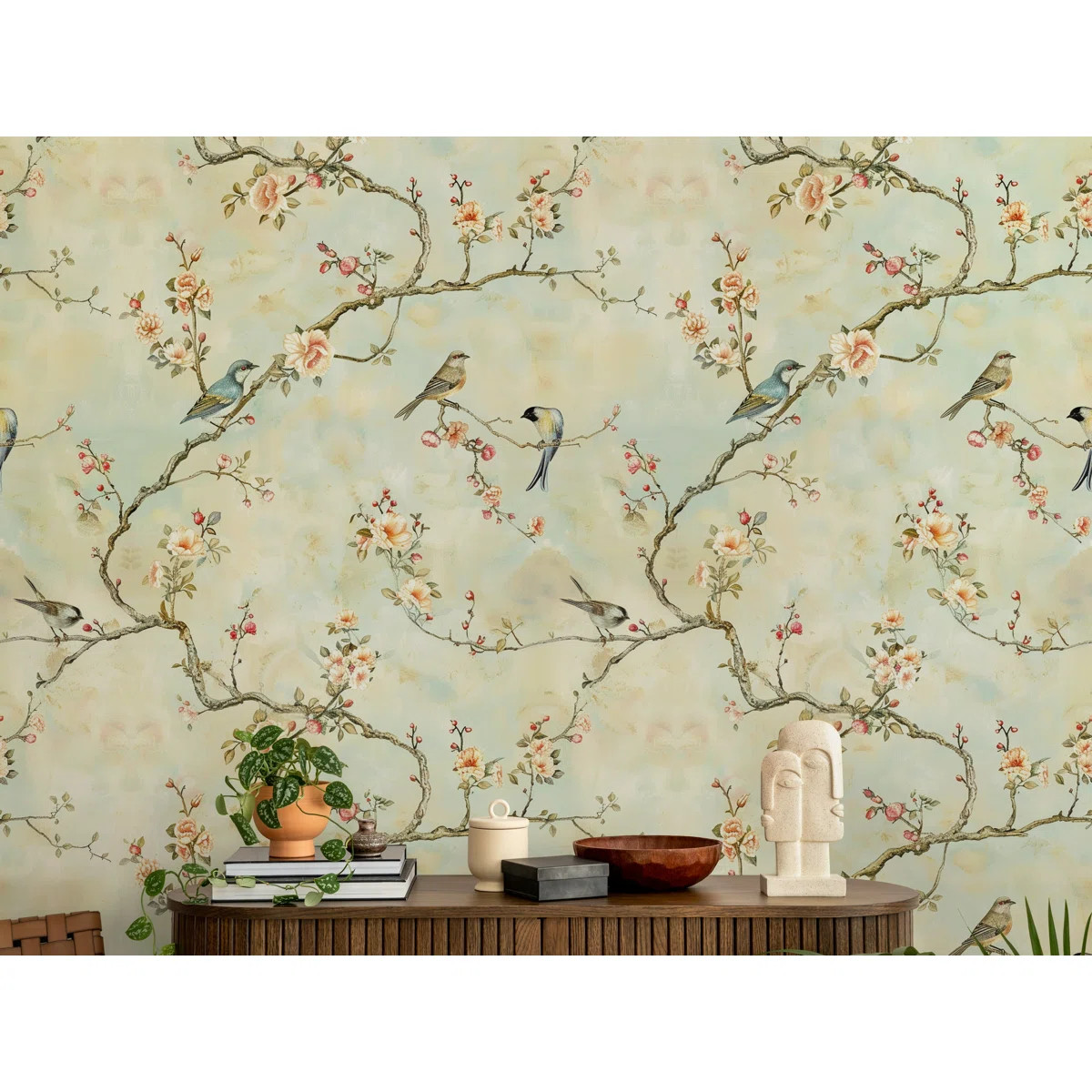 Elegant Bird and Floral Wallpaper Bryelle Peel & Stick Vintage Flowers Roll | Wayfair North America