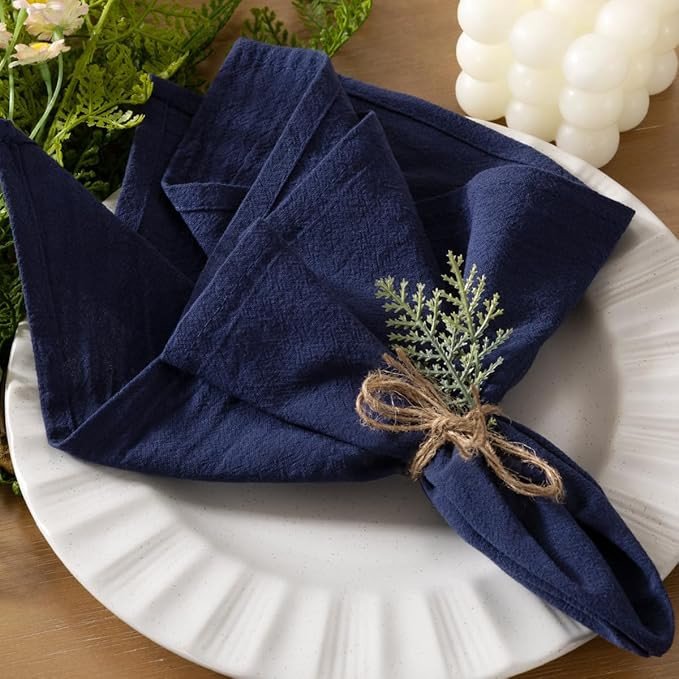 Socomi Linen Napkins Dark Navy Blue Spring Cloth Napkins Bulk Washable Cotton Set of 10 17"x17" f... | Amazon (US)