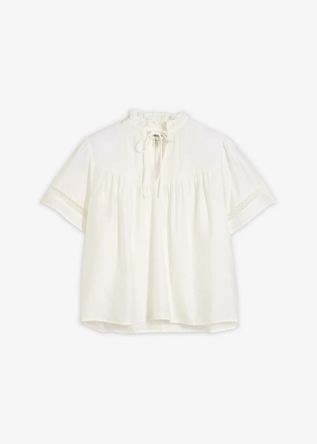 Blouse met korte mouwen en kanten inzetstukken parelwit | Bonprix NL
