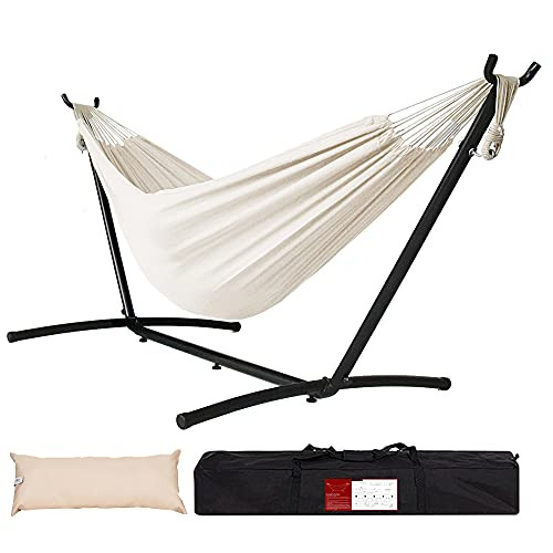Amazon.com : Lazy Daze Double Cotton Hammock with Space Saving Steel Stand Includes Portable Carryin | Amazon (US)