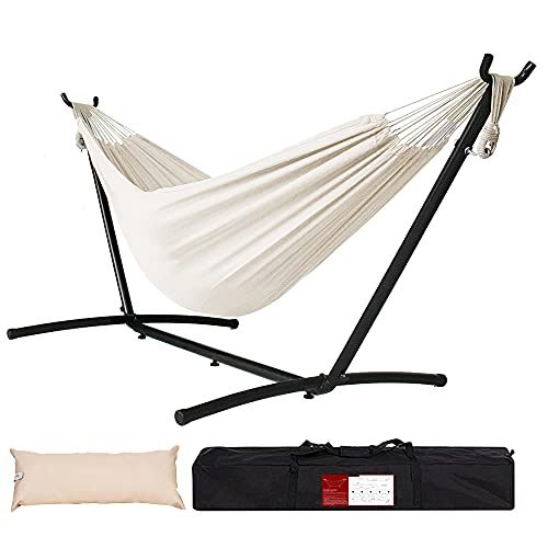 Amazon.com : Lazy Daze Double Cotton Hammock with Space Saving Steel Stand Includes Portable Carryin | Amazon (US)