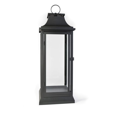 WORTON Modern Black Metal Hurricane Lanterns with Clear Glass Panels 20 Tall | Walmart (US)
