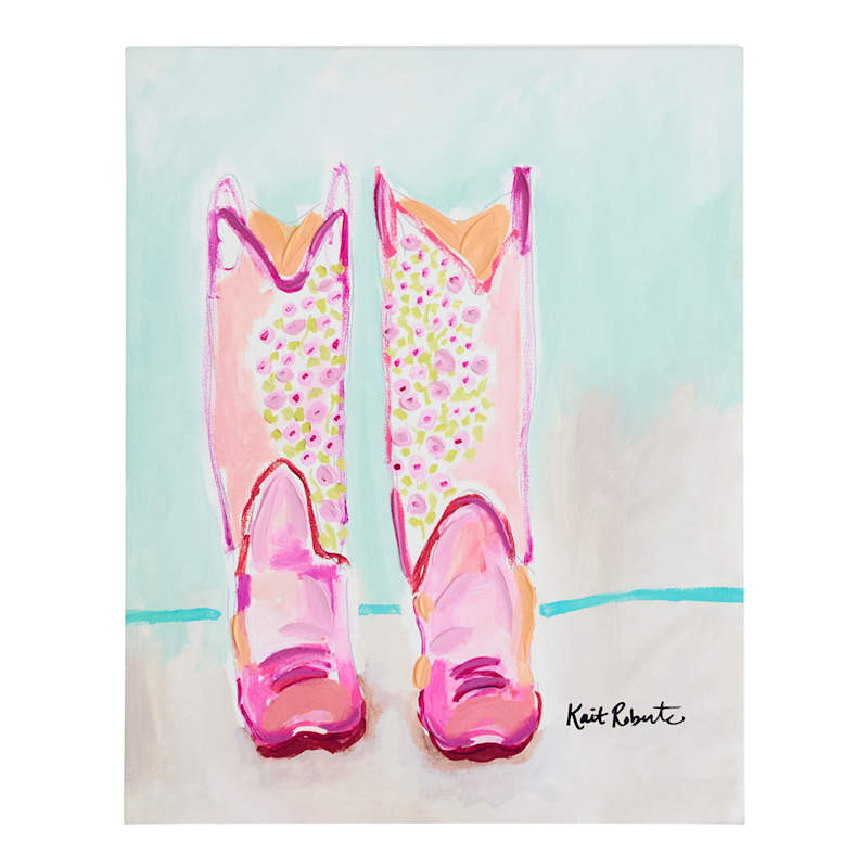 Hand Painted Pink Cowgirl Boots Canvas Wall Art by Kait Roberts, 16x20 | At Home