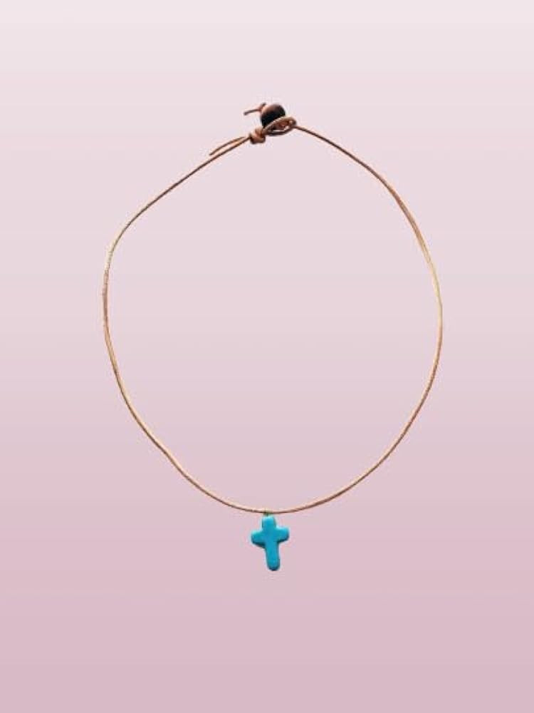 Turquoise Cross Necklace Charm Pendant Leather Cord Choker | Amazon (US)