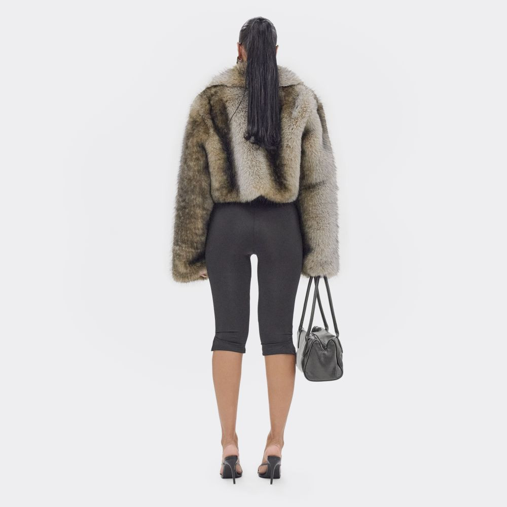 Long Sleeve Oversized Collar Panel Detail Cropped Coat In Brown Faux Fur | EGO (UK)