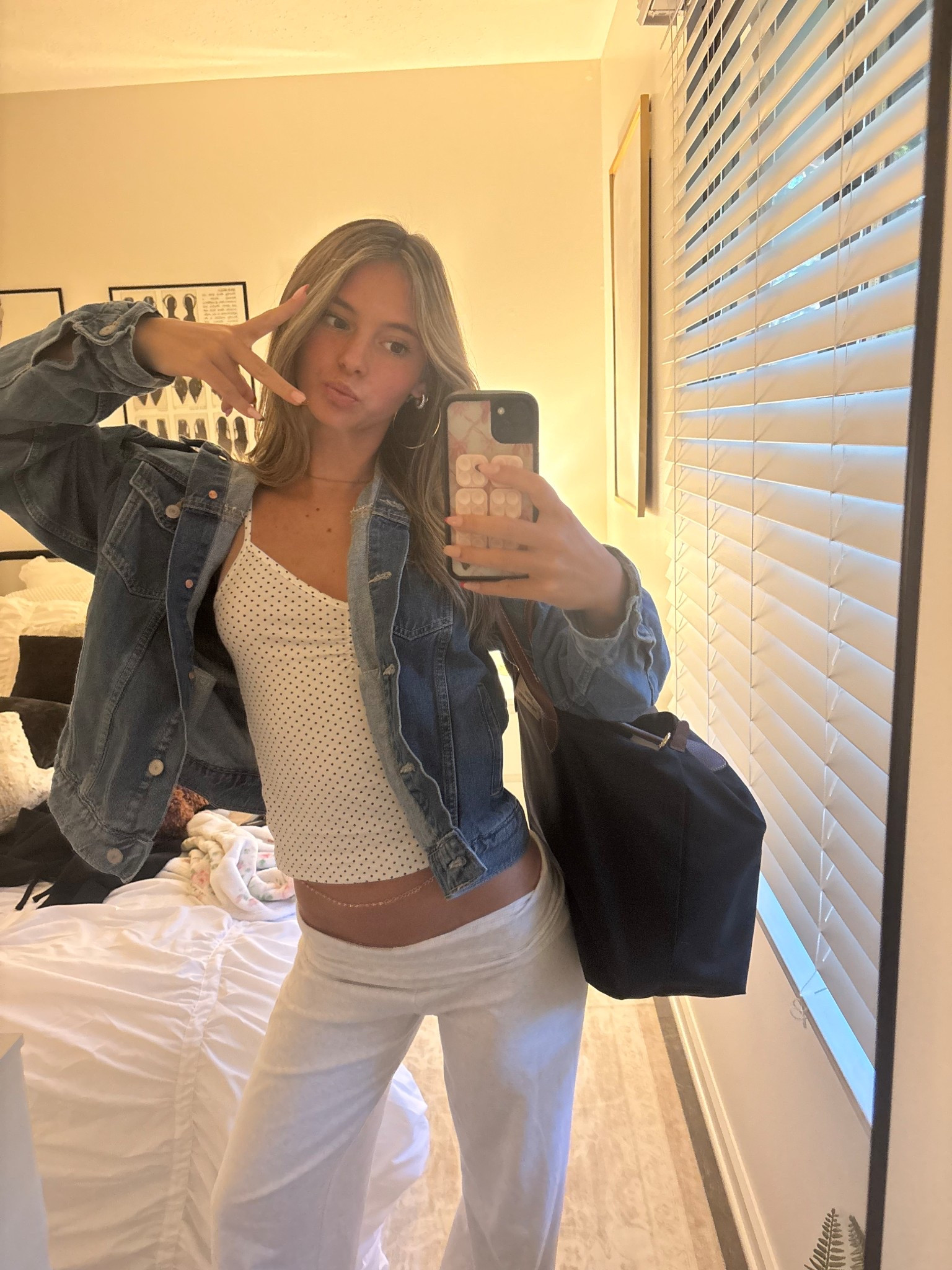 Jean jacket: Large
Top: one size 
Pants: one size
Tote: Large 

#LTKPetite #LTKSeasonal #LTKStyleTip