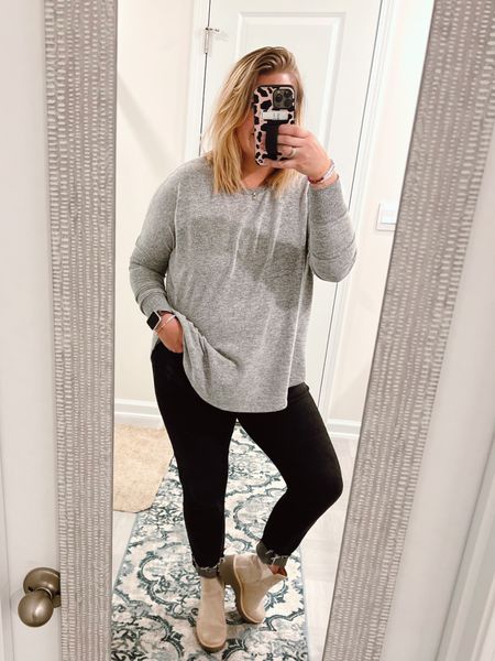 Such a comfy #ootd for a dreary day! 
Sweater is Cotton On and I couldn’t find the exact link but linked similar options! 
Jeans are KanCan, size 31. 
Booties are Dolce Vita, size 8.5. 

I also linked similar mirror options. My exact mirror is sold out  

#LTKcurves #LTKstyletip #LTKshoecrush