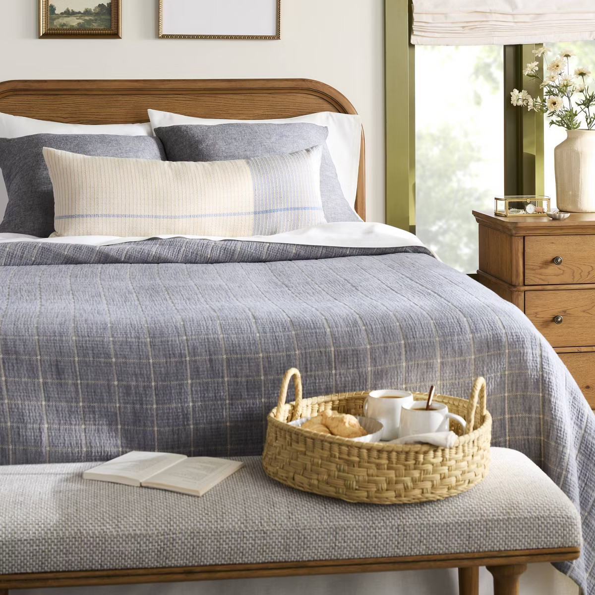 26"x26" Linen Blend Decorative Euro Throw Pillow Blue - Hearth & Hand™ with Magnolia | Target