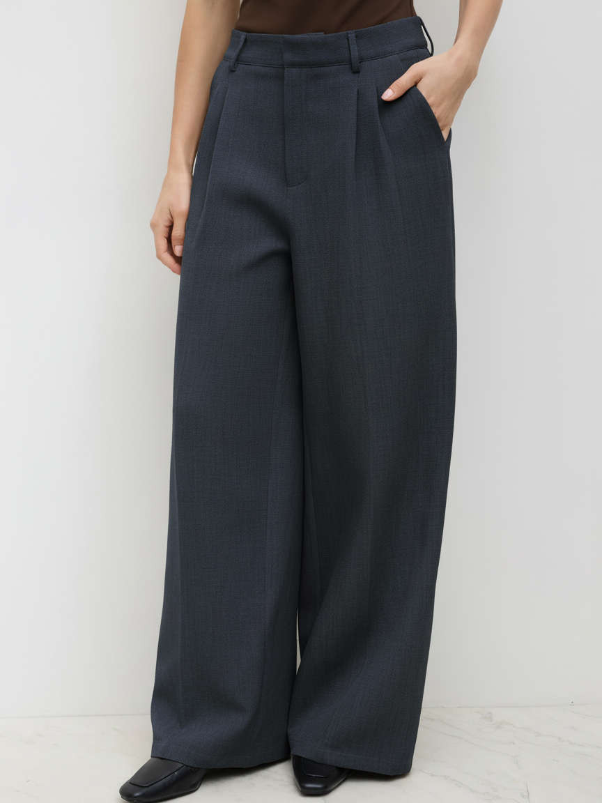 Woven Mid Rise Pleated Wide Leg Trousers  For Work | Cider