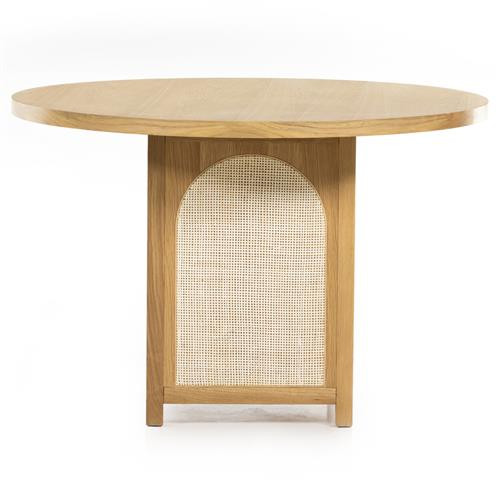 Allie Coastal Light Brown Oak Wood Natural Cane Round Dining Table - 45.25"W | Kathy Kuo Home