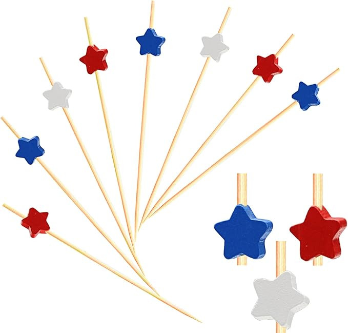 100pcs Red White Blue Star Cocktail Picks Fruit Sticks Food Toothpicks Sandwich Charcuterie Appet... | Amazon (US)