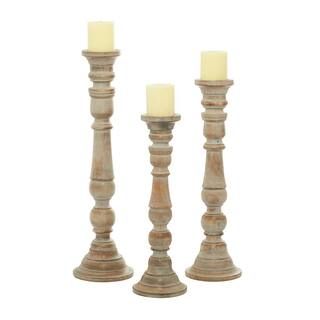 Litton Lane Brown Mango Wood Traditional Candle Holder (Set of 3) 14342 - The Home Depot | The Home Depot