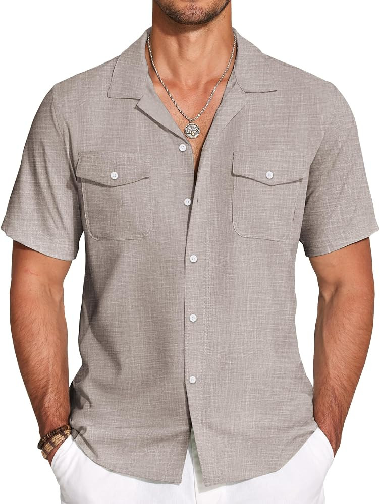 COOFANDY Men's Linen Short Sleeve Button Down Shirt Casual Cuban Collar Summer Beach Shirts Vacat... | Amazon (US)
