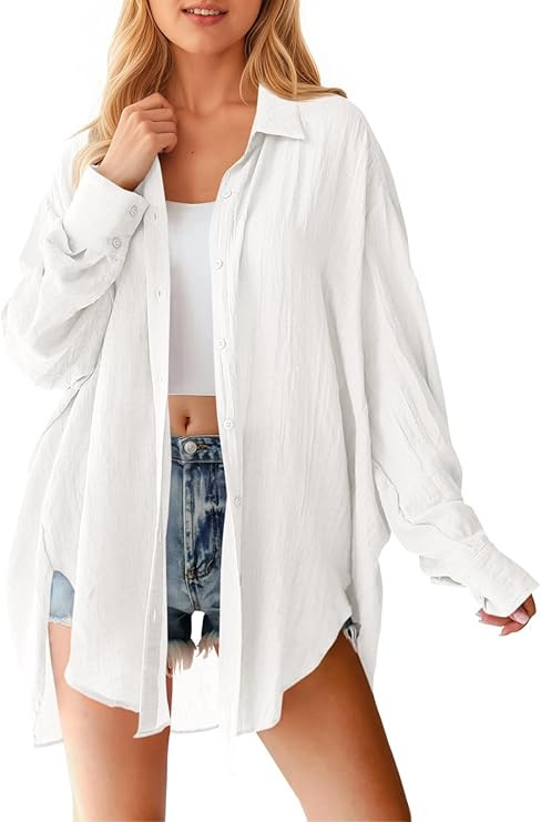 Saodimallsu Womens Oversized Button Down Shirts Long Sleeve Irregular Hem Blouse Tops | Amazon (US)