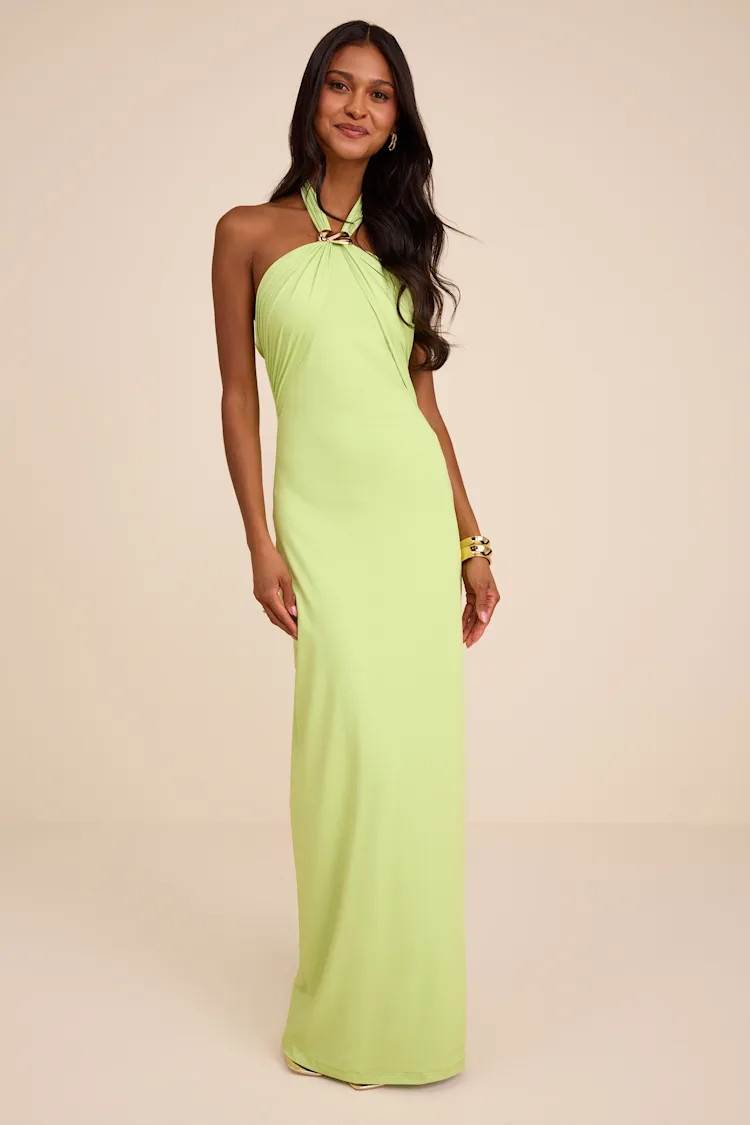 Pauline Lime Green Jersey Knit Halter Maxi Dress | Lulus