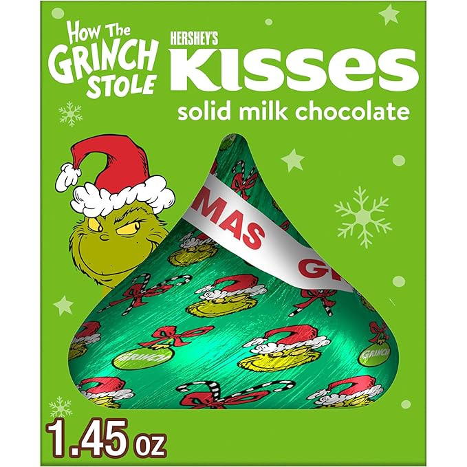 HERSHEY'S KISSES Grinch Solid Milk Chocolate, Christmas Candy Gift Box, 1.45 oz | Amazon (US)