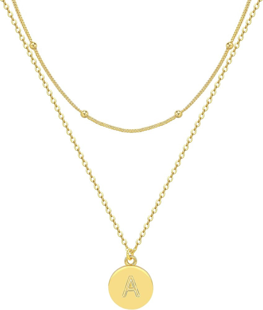 Tewiky Initial Necklaces for Women, Dainty Gold Layered Necklaces 14k Gold Plated Personalized Co... | Amazon (US)