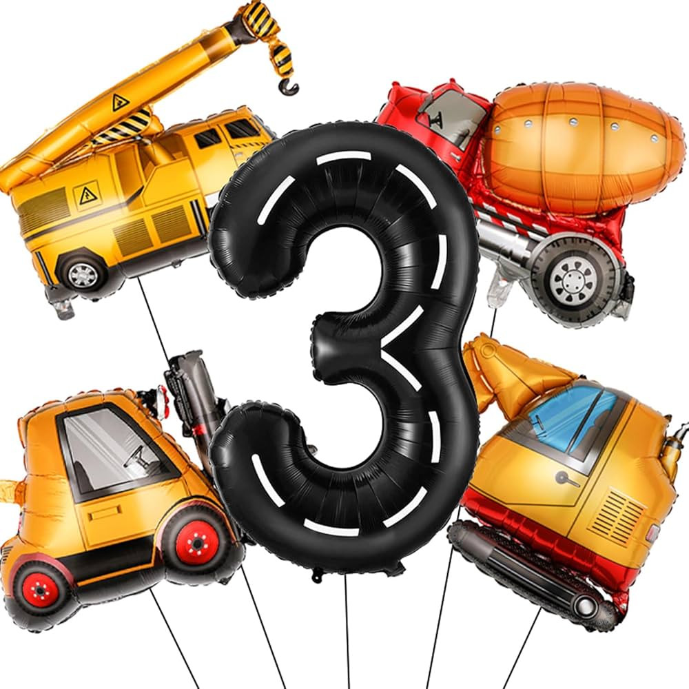 Construction Birthday Decorations 3 Year Old, Large Construction Balloons 40Inch Racetrack Black ... | Amazon (US)