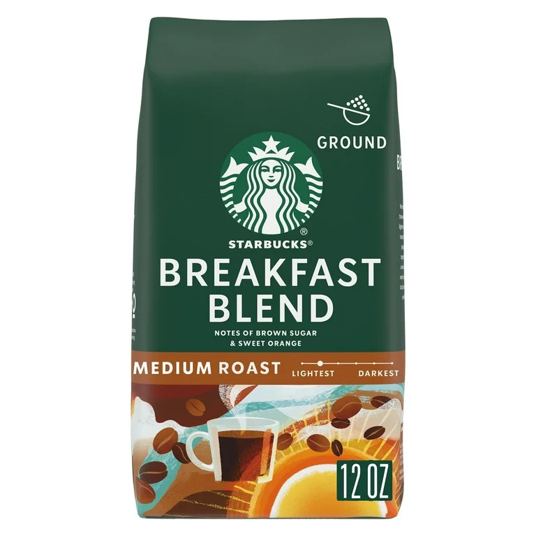Starbucks Arabica Beans Breakfast Blend, Medium Roast Ground Coffee, 12 oz | Walmart (US)