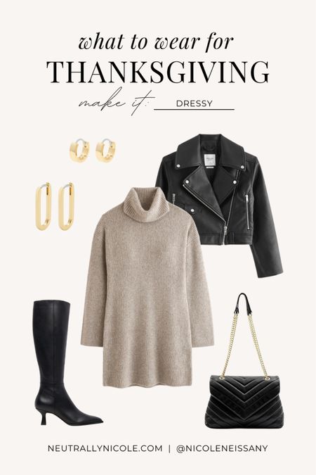 Dressy  outfit for Thanksgiving — also perfect for brunch, parties, date night & more!

// fall fashion, fall outfit, fall outfits, fall trends, winter fashion, winter outfit, winter outfits, winter trends, what to wear for thanksgiving, thanksgiving outfit, coffee outfit, brunch outfit, date night outfit,  party outfit, holiday outfit, gifts for her, holiday gift guide for her, gift guide, leather moto jacket, motorcycle jacket, fall jacket, fall outerwear, earring stack, fall dress, turtleneck sweater dress, Dolce vita auggie boots, kitten heel boots, heeled boots, purse, textured purse, quilted purse, handbag, Amazon fashion, Amazon finds, Abercrombie, Gorjana, neutral outfit (10.28)

#liketkit #LTKitbag #LTKfindsunder100 #LTKparties #LTKstyletip #LTKHoliday #LTKtravel #LTKsalealert #LTKshoecrush #LTKfindsunder50 #LTKGiftGuide #LTKU #LTKSeasonal